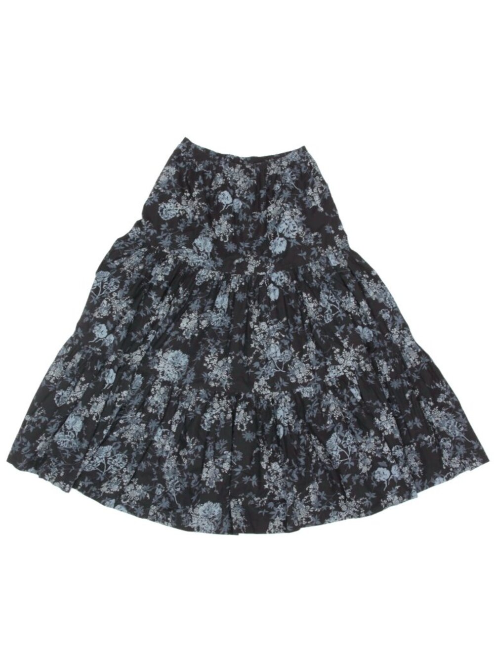 ESKANDAR vintage 90s Black Blue Floral Tiered Cotton Maxi Skirt size 2/ L /536